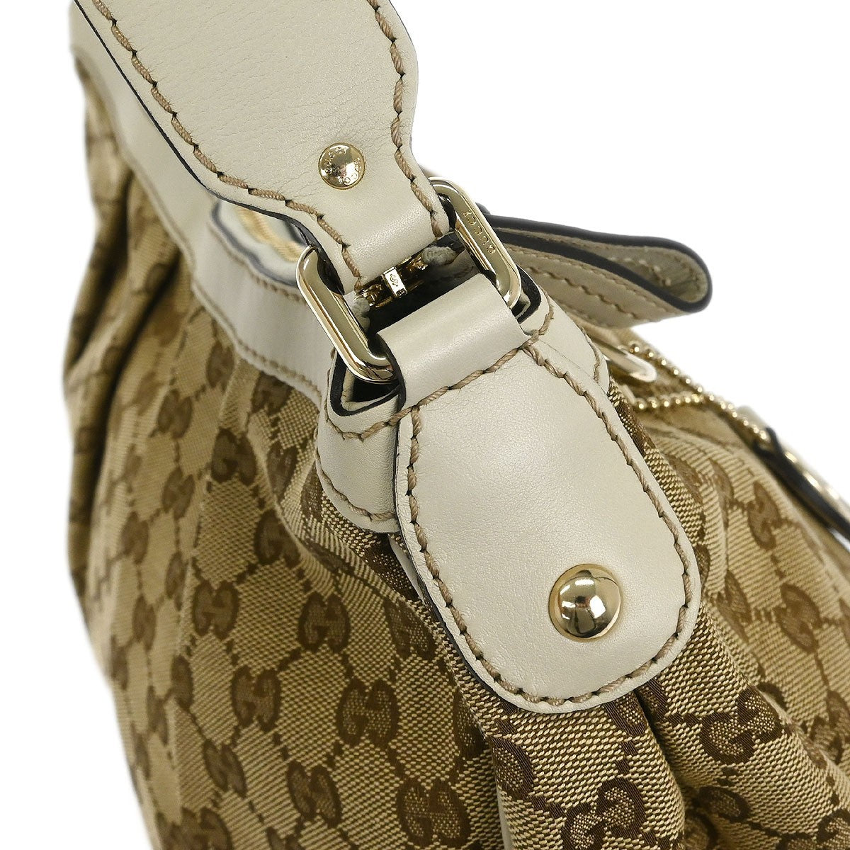 Gucci Sukey Hobo GG Canvas with Leather, BEIGE, CANVAS, Handbag