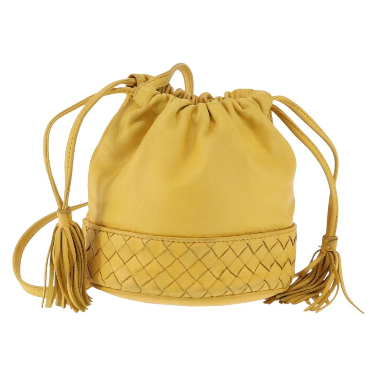 Bottega Veneta Drawstring Bucket Bag Leather and Intrecciato Nappa, YELLOW, LEATHER, Shoulder bag