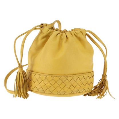 Bottega Veneta Drawstring Bucket Bag Leather and Intrecciato Nappa, YELLOW, LEATHER, Shoulder bag