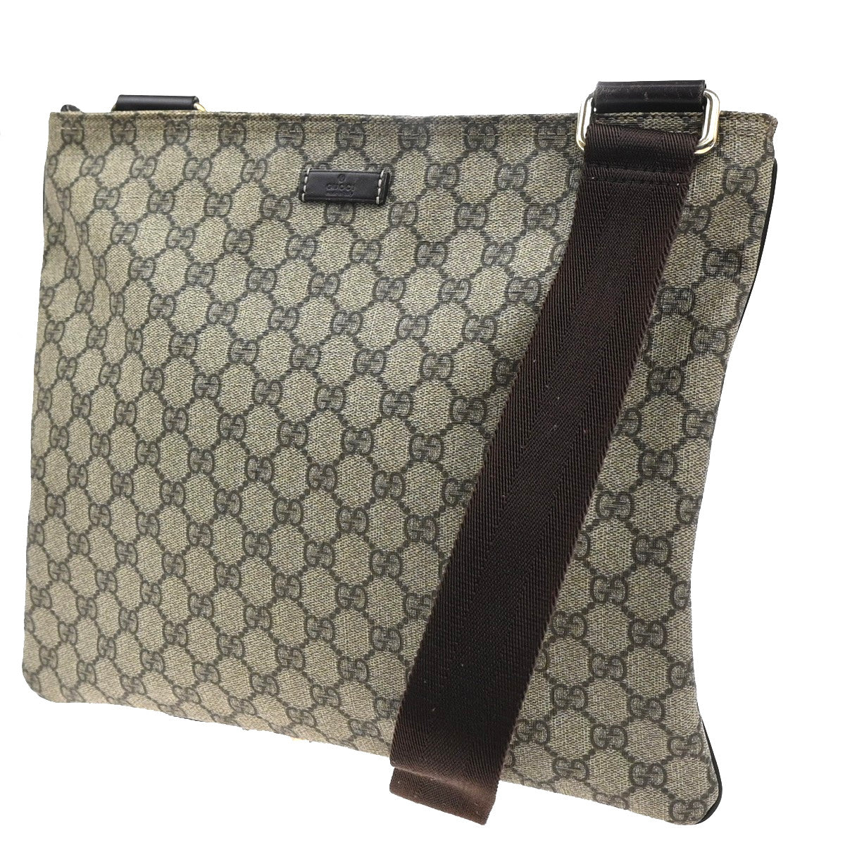 Gucci Zip Top Messenger Bag GG Coated Canvas, BROWN, CANVAS, Shoulder bag