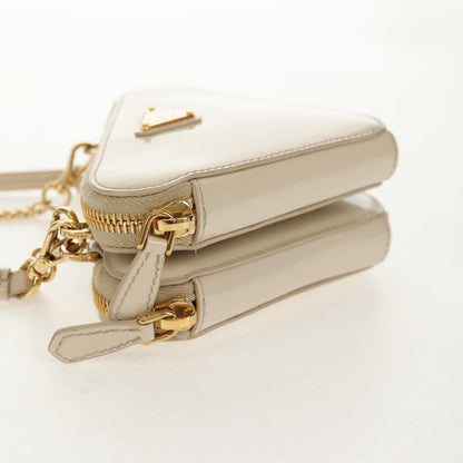 Prada Triangle Double Zip Pouch Bag with Chain Patent leather, BEIGE, PATENT_LEATHER, Clutche & pouche