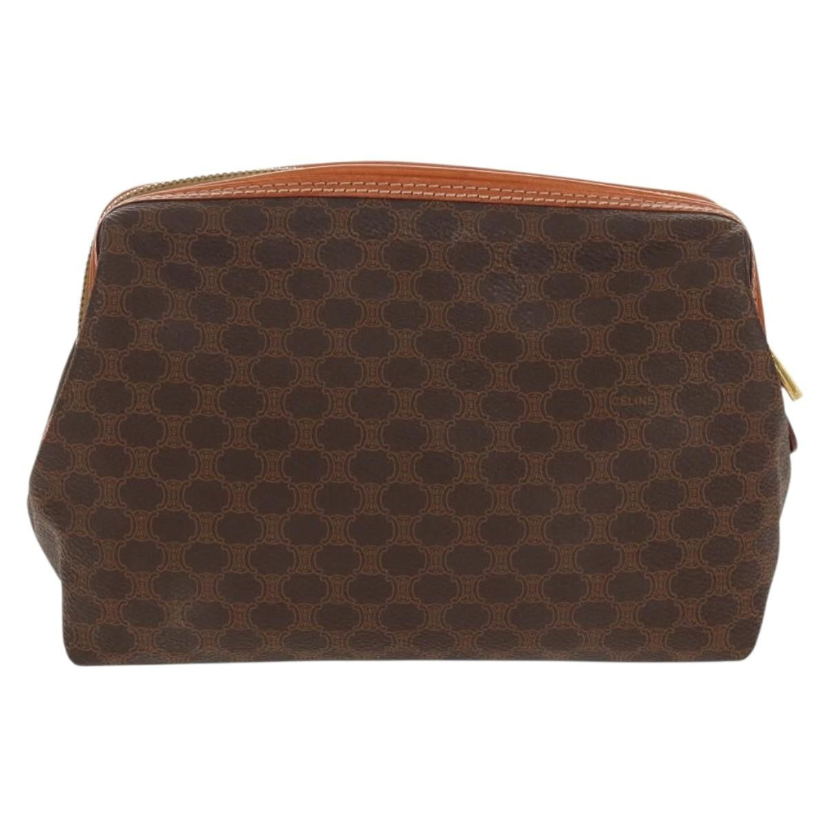 Celine Macadam Pochette Canvas and Leather, BROWN, CANVAS, Clutche & pouche