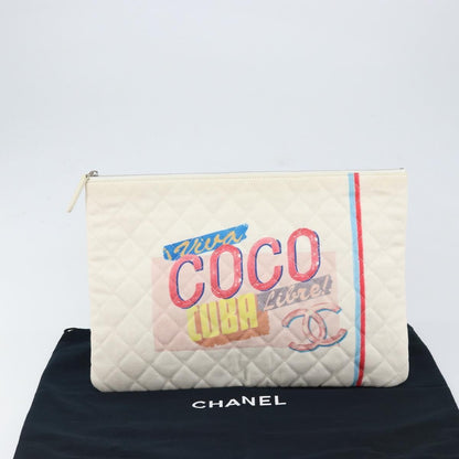 Chanel Coco Cuba Pouch Printed Quilted Canvas, WHITE, CANVAS, Clutche & pouche