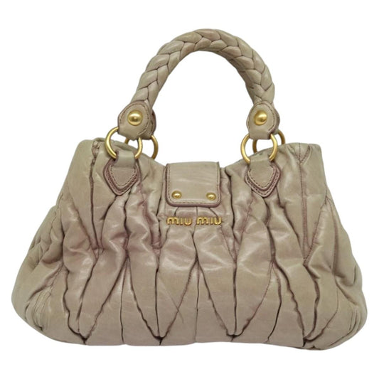 Miu Miu Coffer Convertible Satchel Matelasse Leather, BEIGE, LEATHER, Handbag