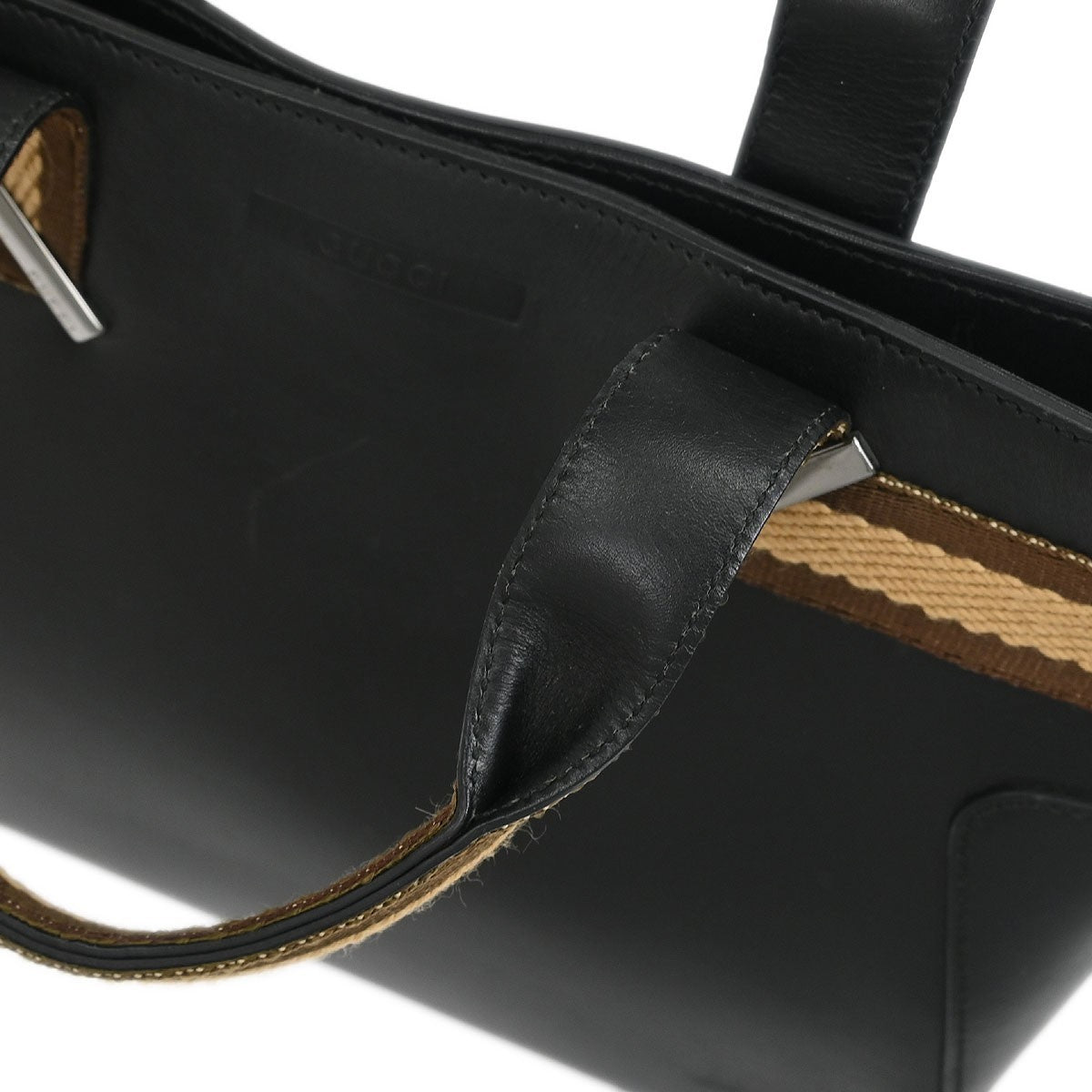 Gucci Web Handbag Leather wih Canvas, BLACK, LEATHER, Handbag