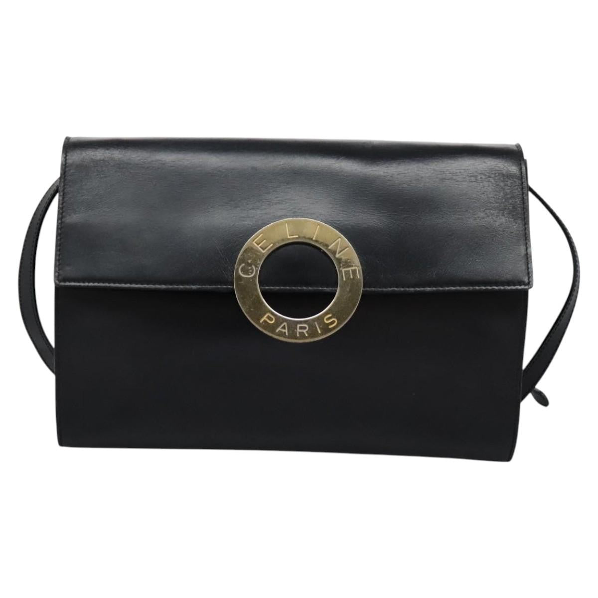 Celine Vintage Circle Logo Crossbody Bag Leather, BLACK, LEATHER, Crossbody bag