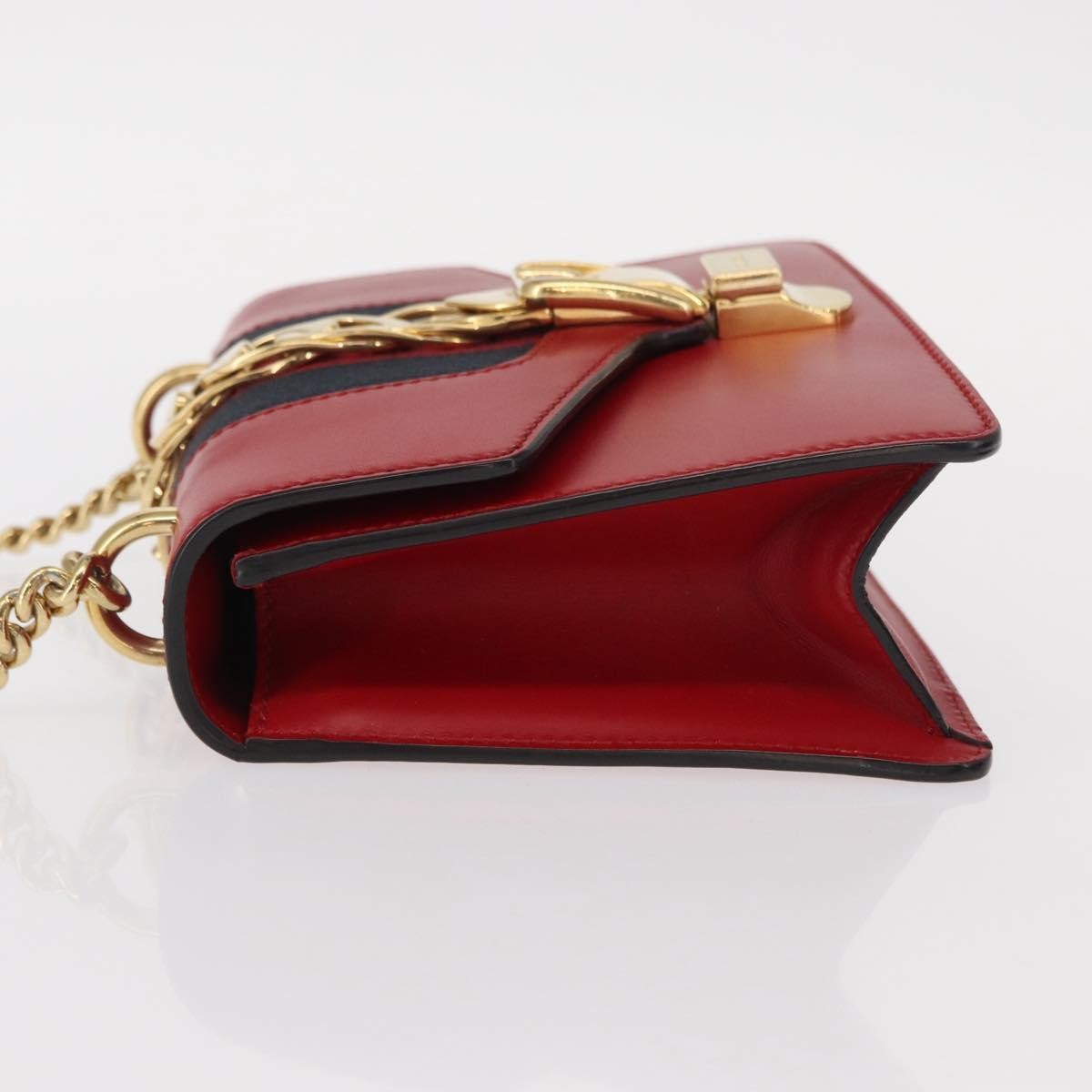 Gucci Sylvie Chain Shoulder Bag Leather, RED, LEATHER, Shoulder bag