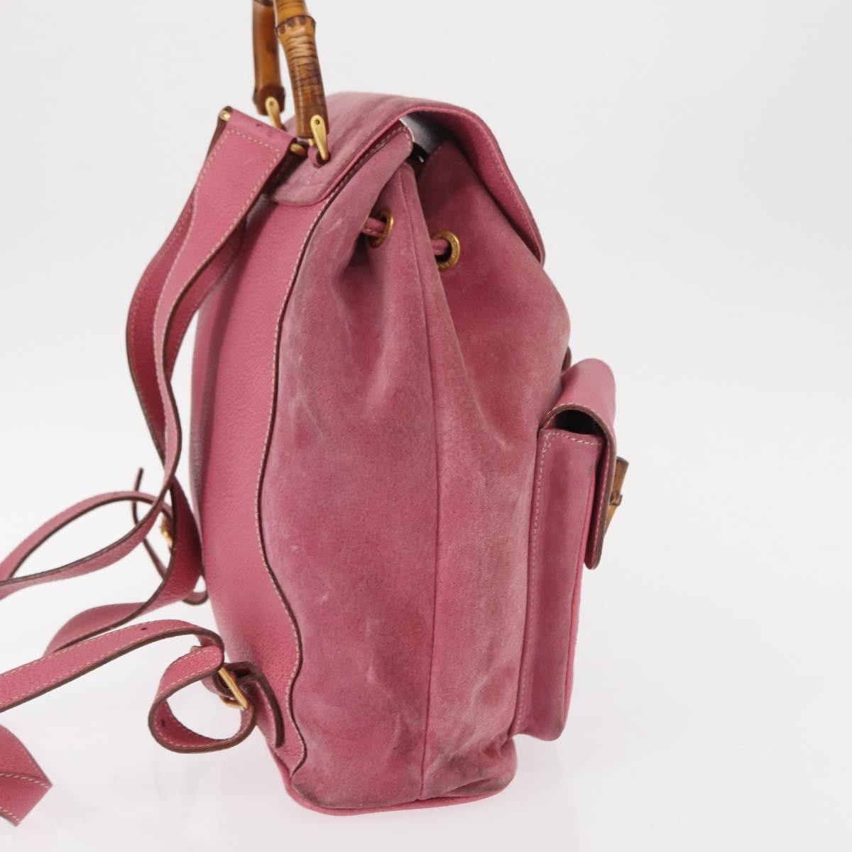 Gucci Vintage Bamboo Backpack Suede, PINK, SUEDE, Backpack