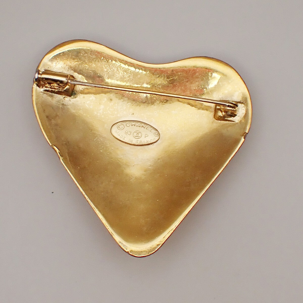Chanel Vintage CC Heart Brooch Metal, GOLD, GOLD_PLATED, Brooch