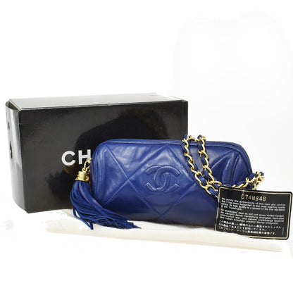 Chanel Vintage Diamond CC Barrel Bag Quilted Leather, BLUE, LEATHER, Shoulder bag