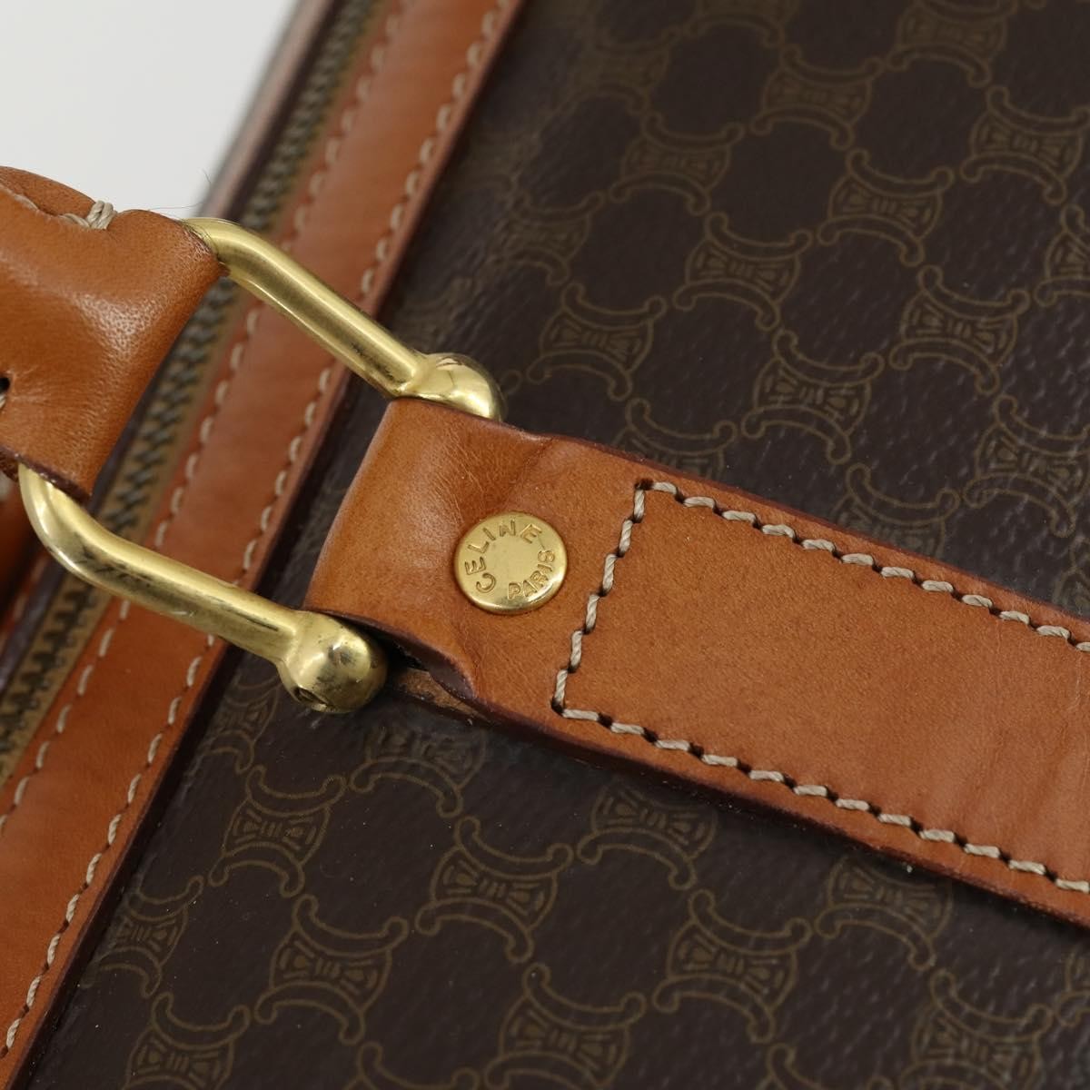 Celine Vintage Duffle Bag Macadam Coated Canvas, BROWN, PVC, Travel bag