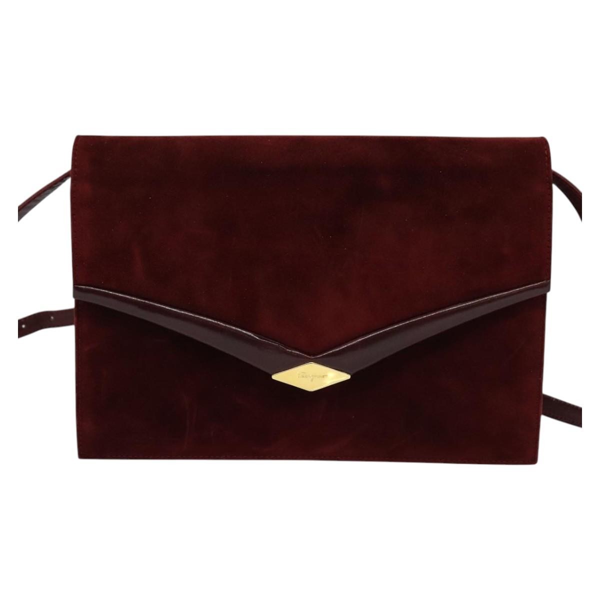 Salvatore Ferragamo Flap Shoulder Bag Suede, BURGUNDY, SUEDE, Shoulder bag