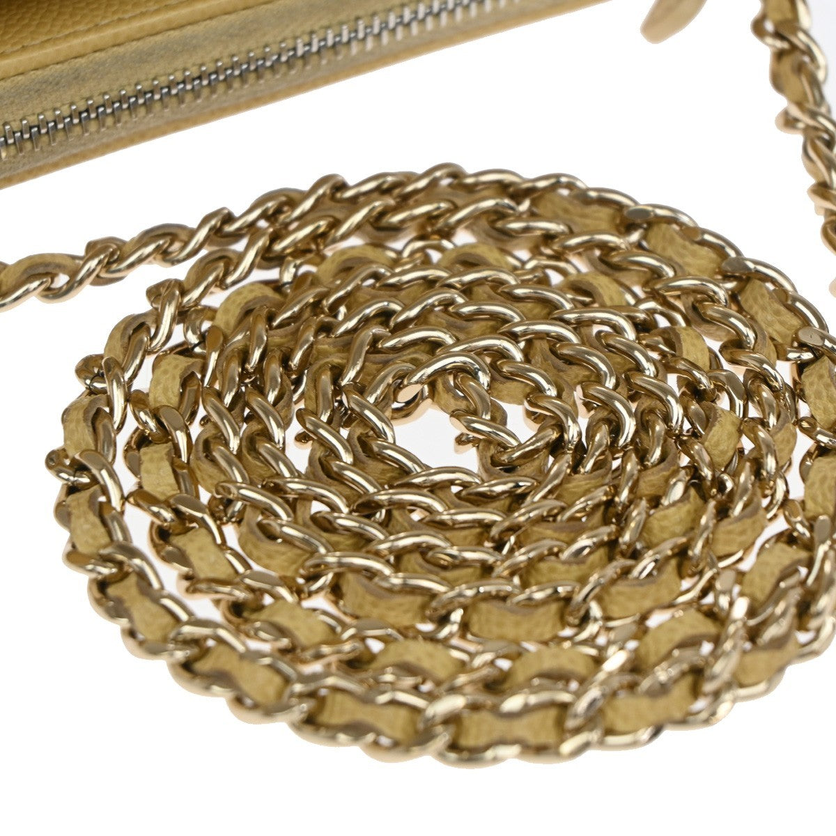 Chanel Classic Sunglasses Case with Chain Quilted Caviar, BEIGE, LEATHER, Clutche & pouche