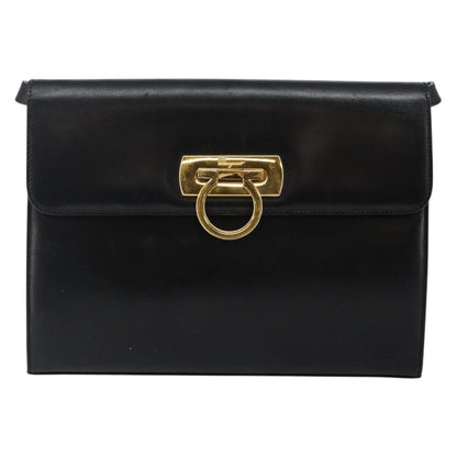 Salvatore Ferragamo Gancini Shoulder Bag Leather, BLACK, LEATHER, Shoulder bag