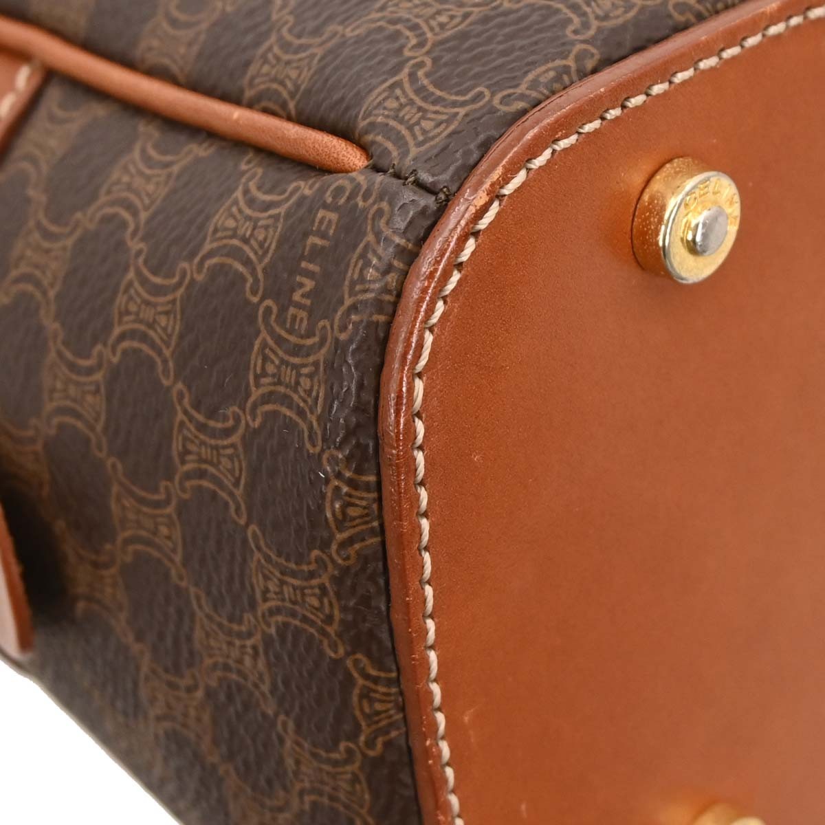 Celine Vintage Macadam Handbag Canvas, BROWN, PVC, Handbag