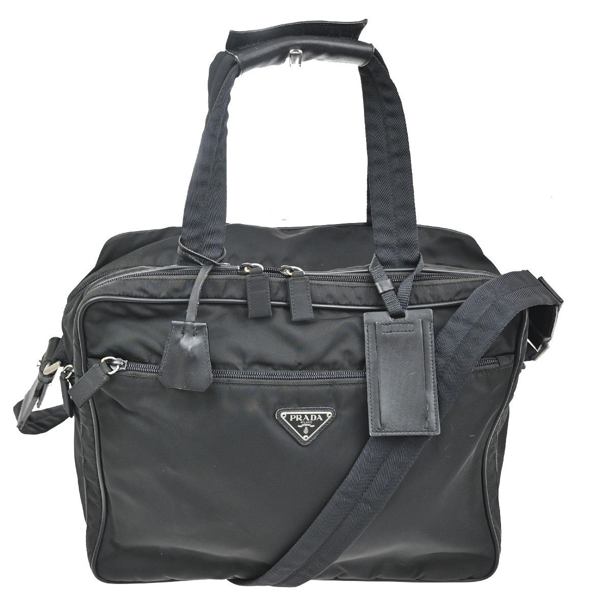 Prada Expandable Front Zip Boston Bag Tessuto, Black, Nylon, Travel Bag