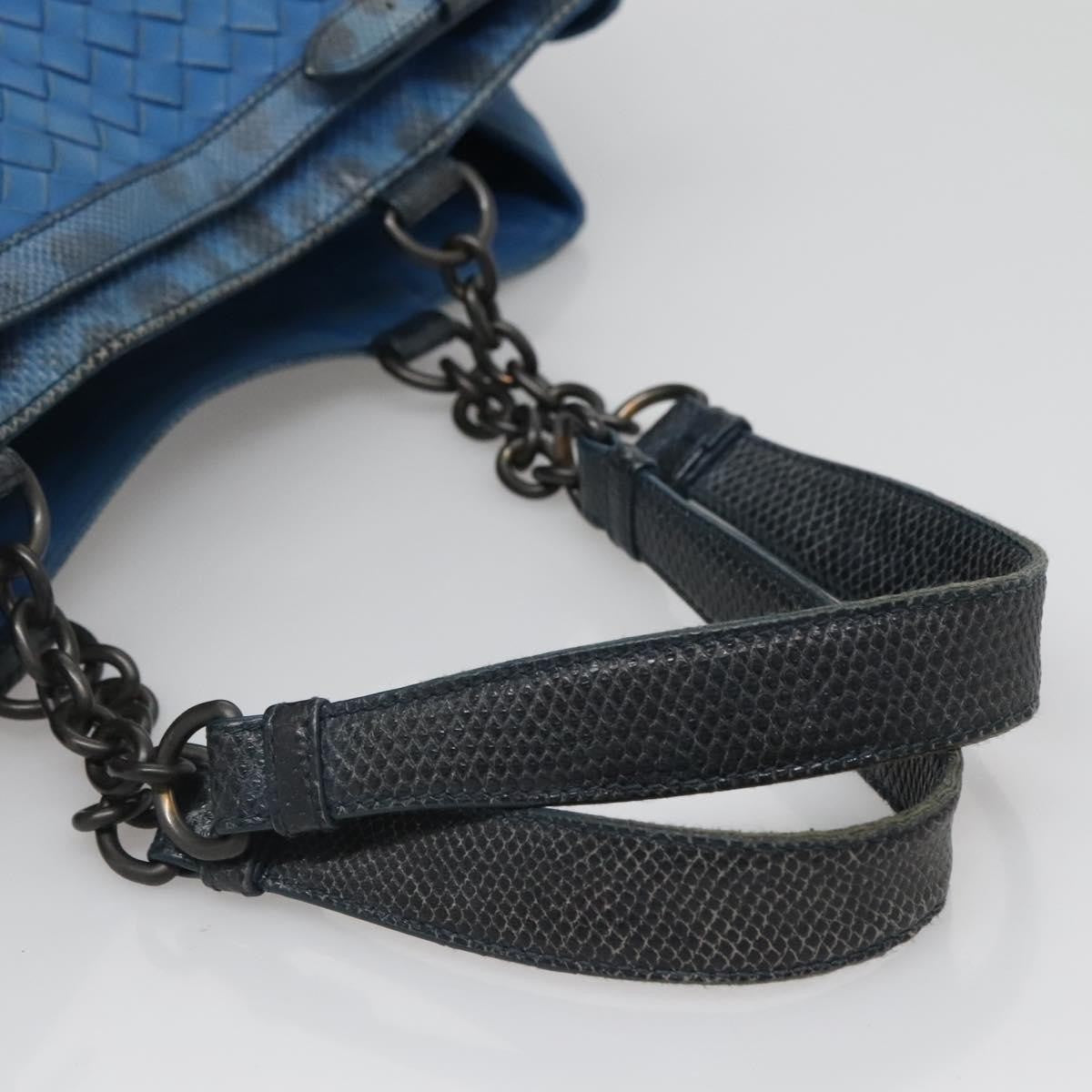 Bottega Veneta Belted Zip Chain Tote Intrecciato Nappa with Snakeskin, BLUE, LEATHER, Tote bag
