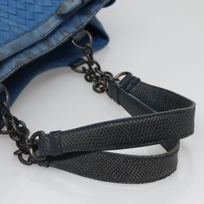 Bottega Veneta Belted Zip Chain Tote Intrecciato Nappa with Snakeskin, BLUE, LEATHER, Tote bag