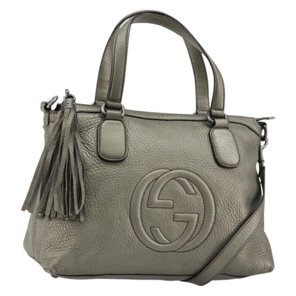 Gucci Soho Convertible Top Handle Bag Leather, Silver, Leather, Handbag