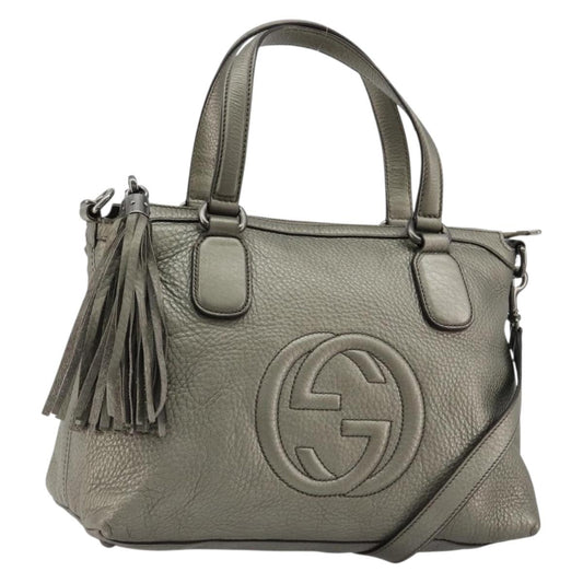 Gucci Soho Convertible Top Handle Bag Leather, Silver, Leather, Handbag