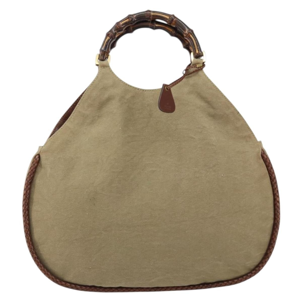 Gucci Vintage Bamboo Hobo Canvas, BEIGE, CANVAS, Handbag