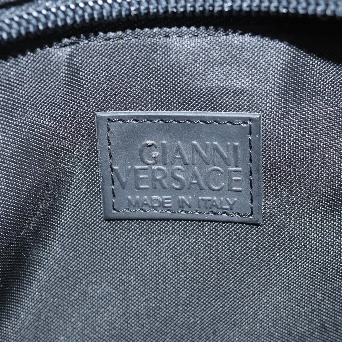 Versace Front Pocket Shoulder Bag Leather and Canvas, BLACK, CANVAS, Shoulder bag