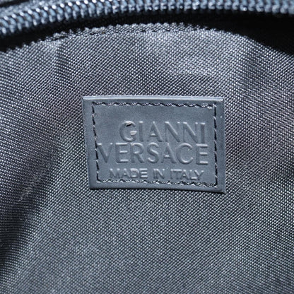 Versace Front Pocket Shoulder Bag Leather and Canvas, BLACK, CANVAS, Shoulder bag