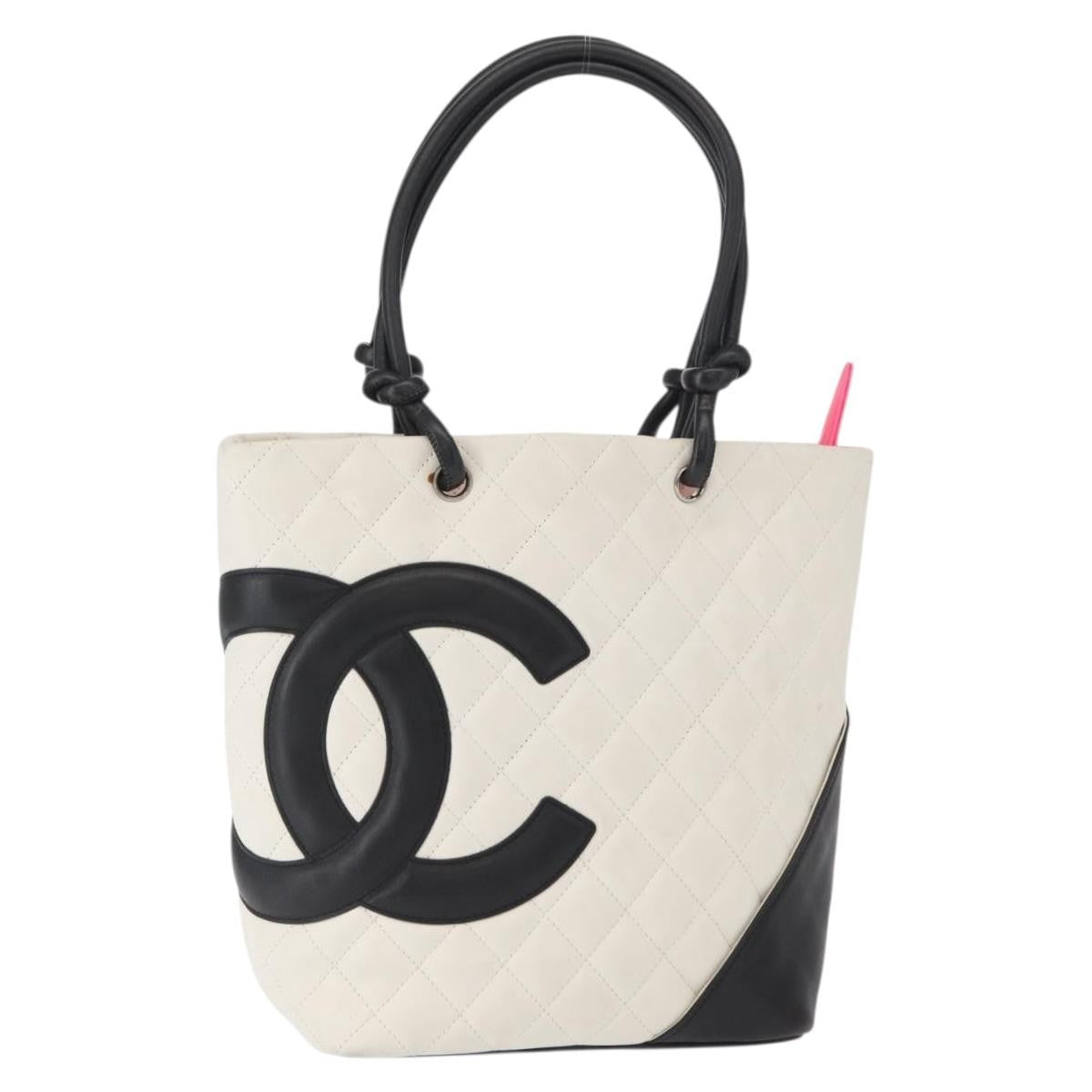 Chanel Cambon Tote Quilted Leather, WHITE, LEATHER, Tote bag