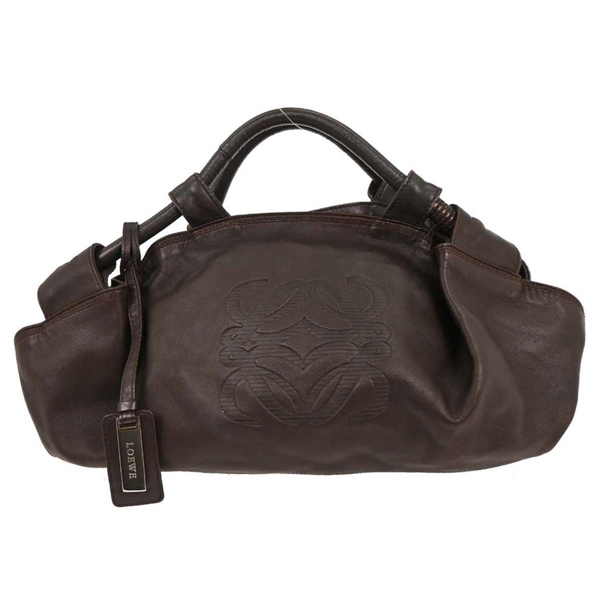 Loewe Anagram Logo Nappa Aire Hand Bag Leather, BROWN, LEATHER, Handbag