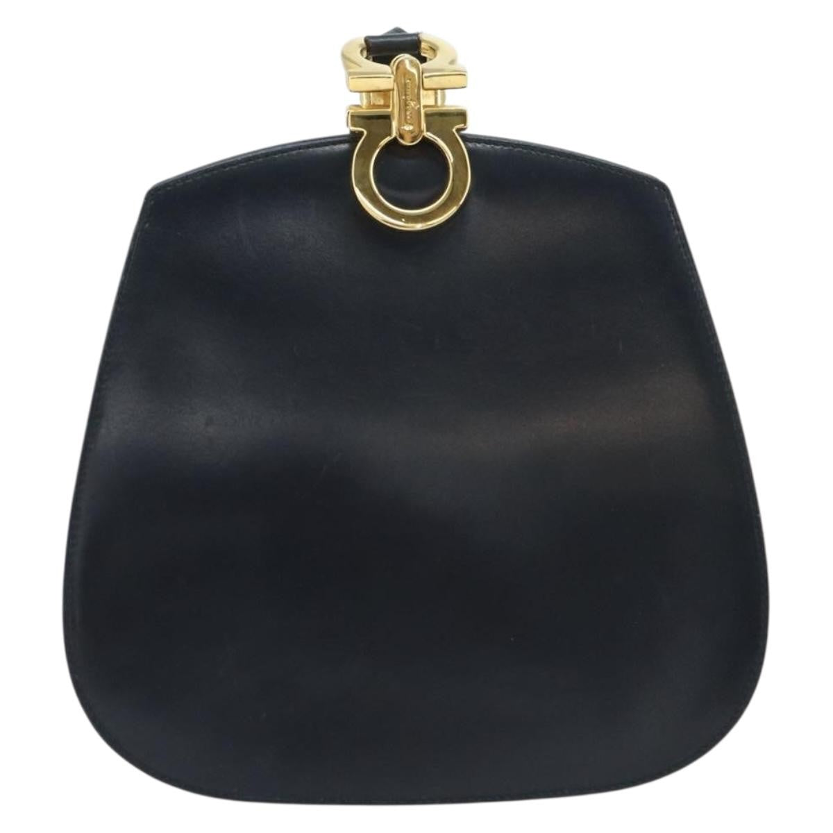 Salvatore Ferragamo Gancini Shoulder Bag Leather, NAVY, LEATHER, Shoulder bag