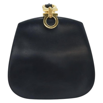 Salvatore Ferragamo Gancini Shoulder Bag Leather, NAVY, LEATHER, Shoulder bag