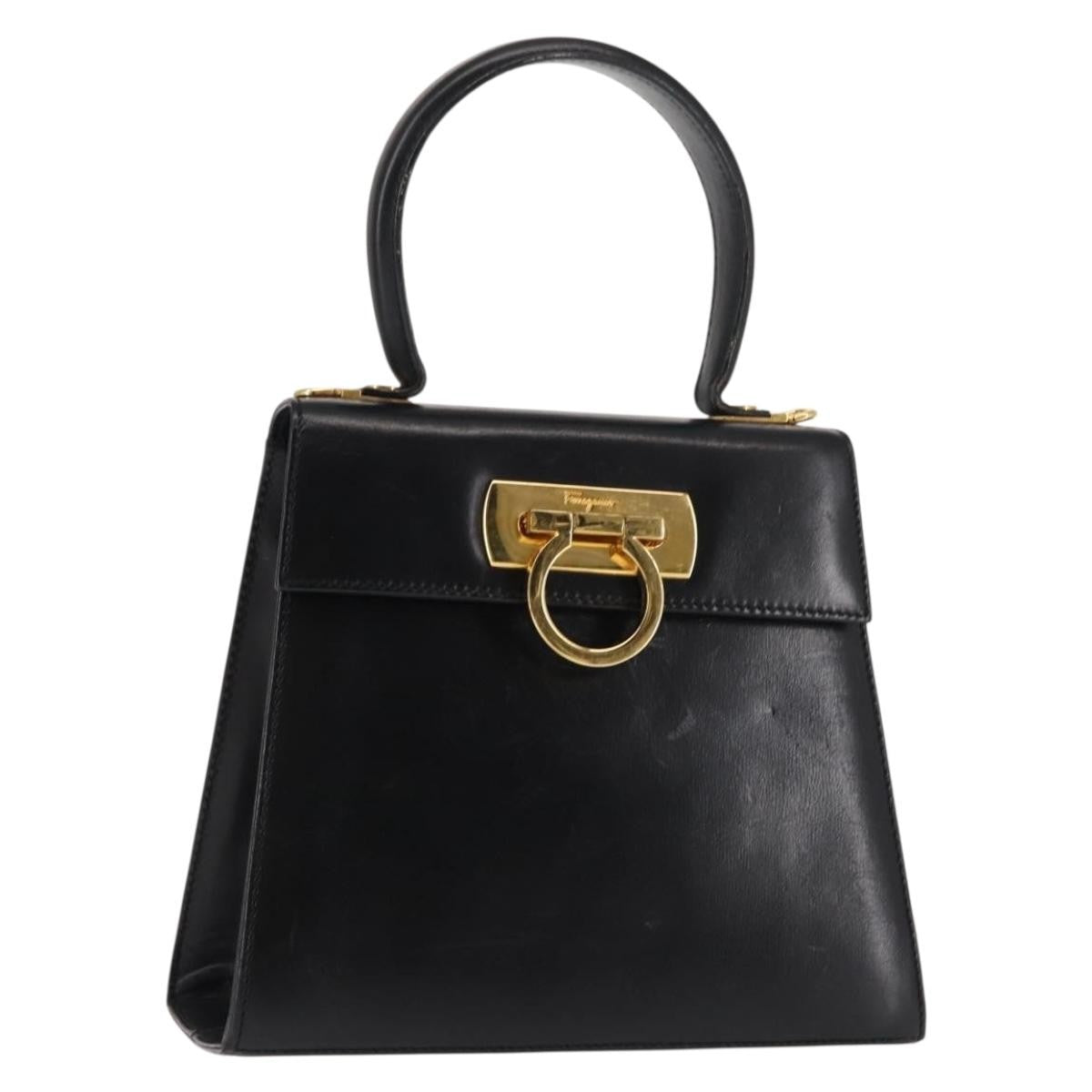 Salvatore Ferragamo Gancini Convertible Top Handle Bag Leather, BLACK, LEATHER, Handbag