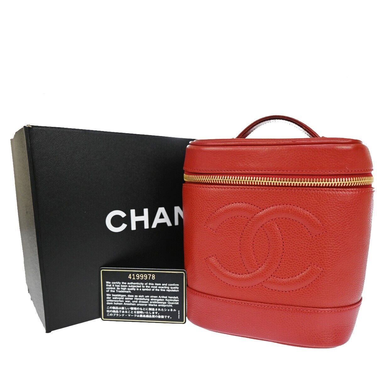 Chanel Vintage Timeless Cosmetic Case Caviar, RED, LEATHER, Handbag