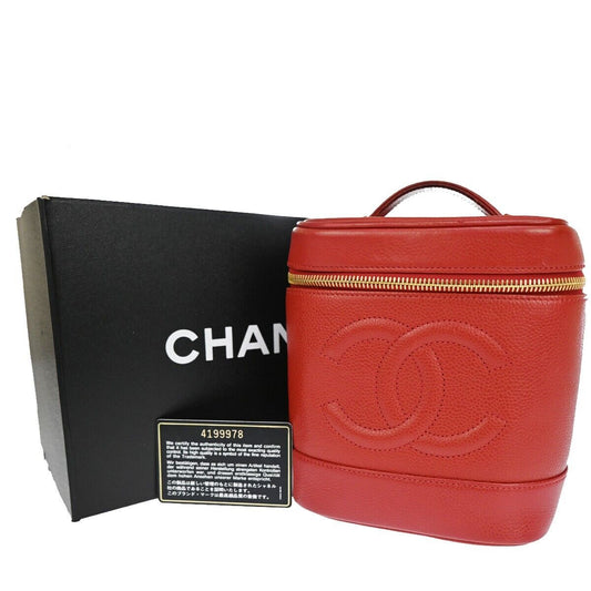 Chanel Vintage Timeless Cosmetic Case Caviar, RED, LEATHER, Handbag