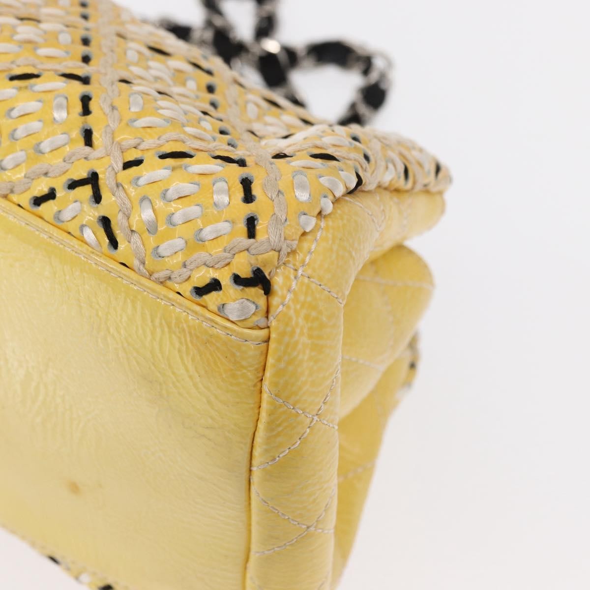Chanel Just Mademoiselle Bag Woven Stitch Patent, YELLOW, PATENT_LEATHER, Shoulder bag