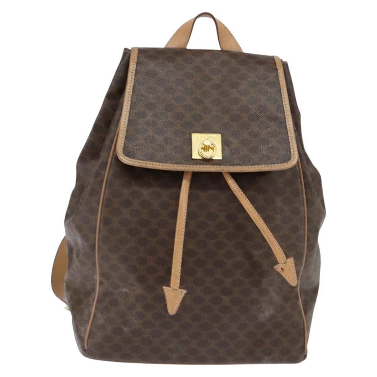 Celine Vintage Macadam Backpack Canvas and Leather, BROWN, CANVAS, Backpack