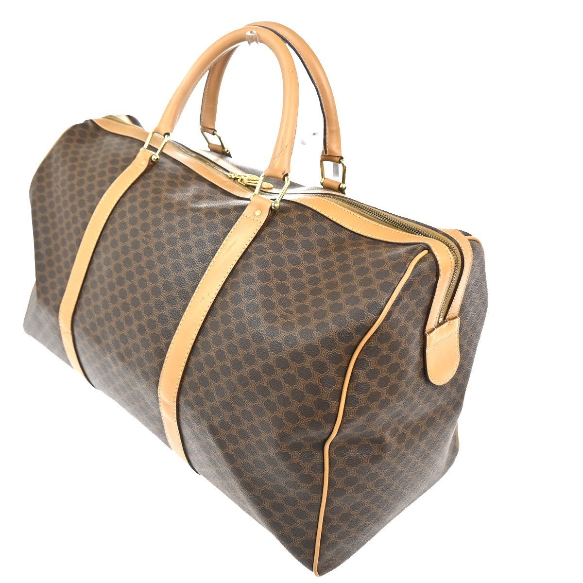 Celine Vintage Duffle Bag Macadam Coated Canvas, BROWN, PVC, Travel bag