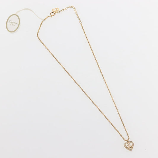 Christian Dior Vintage CD Heart Pendant Necklace Metal with Crystals, GOLD, METAL, Necklace