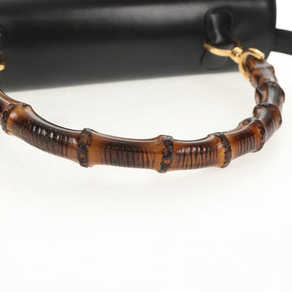 Gucci Vintage Convertible Bamboo Top Handle Bag Leather, BLACK, LEATHER, Handbag