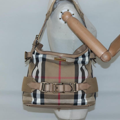 Burberry Parsons Hobo House Check Canvas and Leather, BEIGE, CANVAS, Shoulder bag