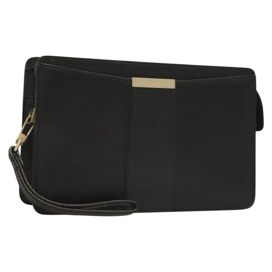 Salvatore Ferragamo Logo Zip Pouch Leather, BLACK, LEATHER, Clutche & pouche
