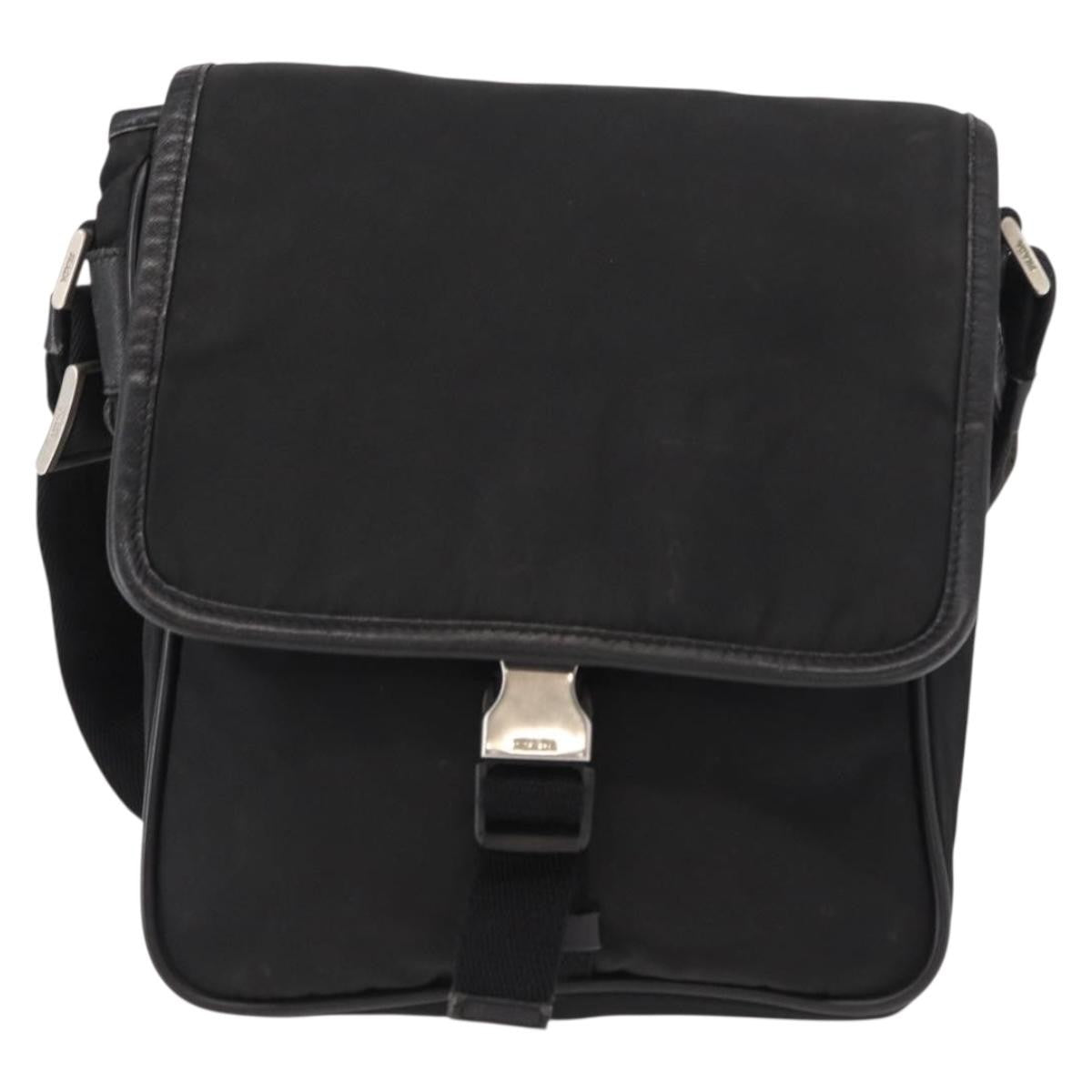 Prada Logo Flap Messenger Bag Tessuto, BLACK, NYLON, Shoulder bag