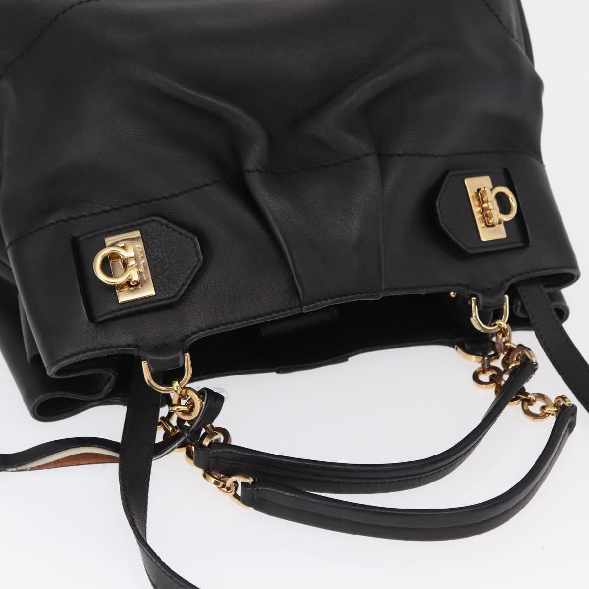 Salvatore Ferragamo W Chain Tote Leather, BLACK, LEATHER, Tote bag