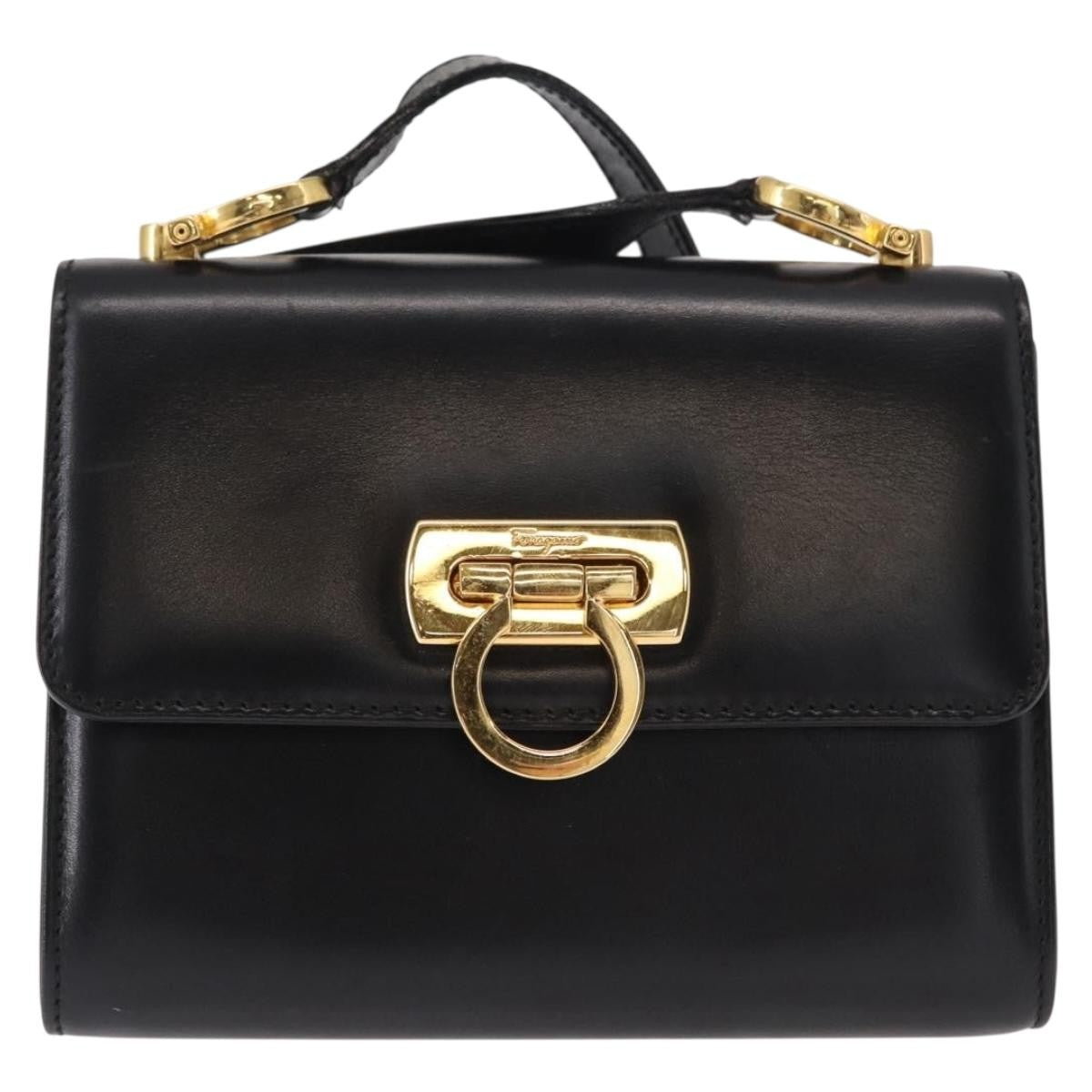 Salvatore Ferragamo Gancini Shoulder Bag Leather, BLACK, LEATHER, Shoulder bag