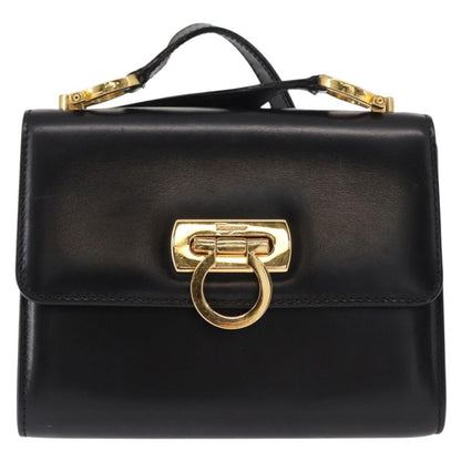 Salvatore Ferragamo Gancini Shoulder Bag Leather, BLACK, LEATHER, Shoulder bag