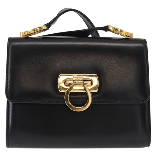 Salvatore Ferragamo Gancini Shoulder Bag Leather, BLACK, LEATHER, Shoulder bag