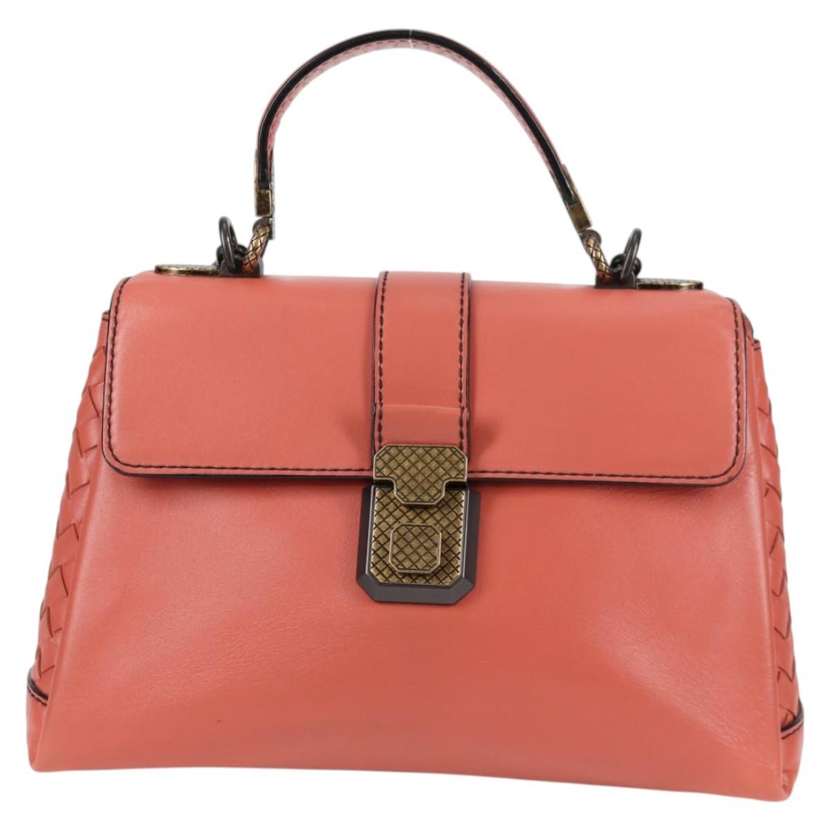 Bottega Veneta Piazza Top Handle Bag Leather with Intrecciato Detail, PINK, LEATHER, Handbag