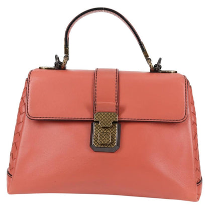 Bottega Veneta Piazza Top Handle Bag Leather with Intrecciato Detail, PINK, LEATHER, Handbag