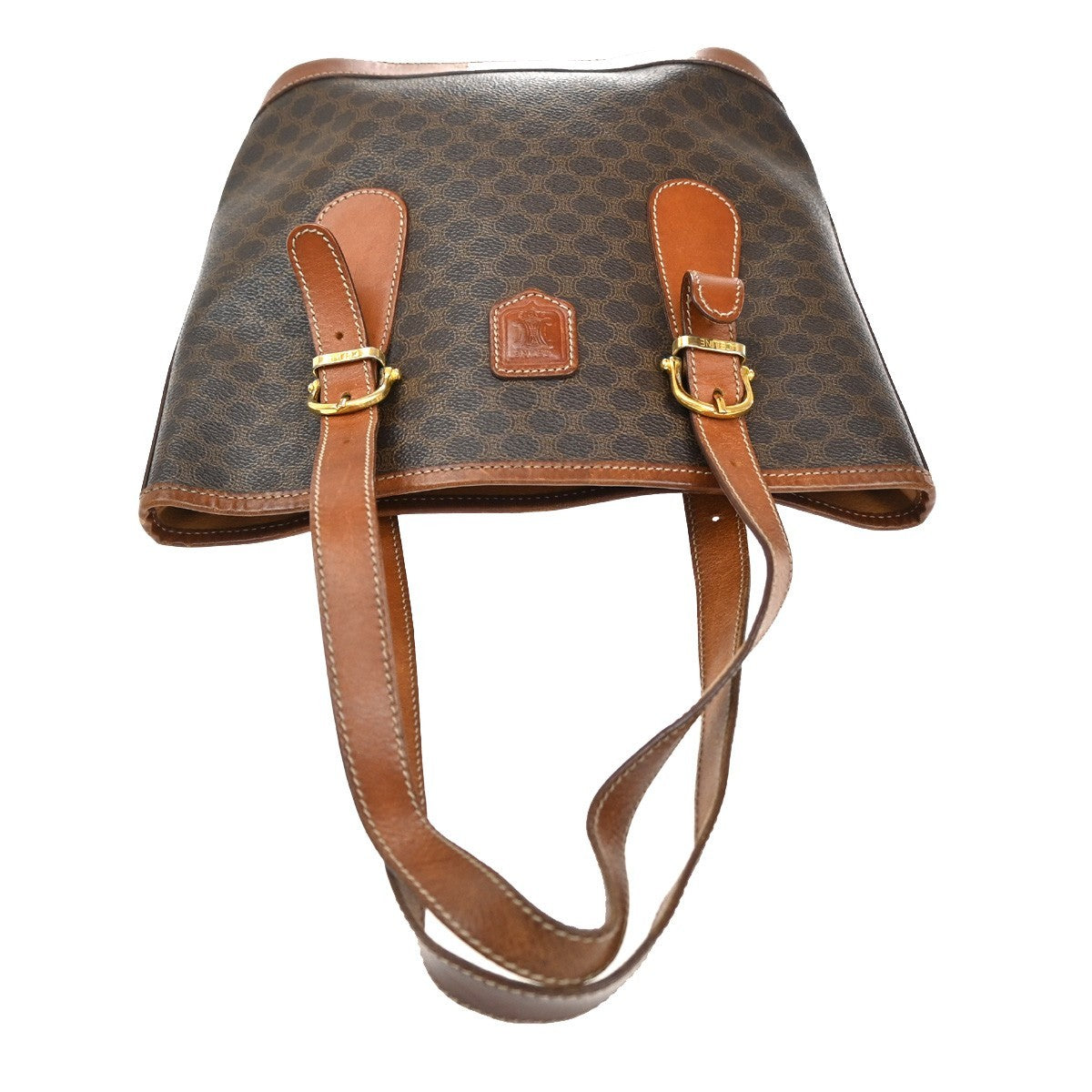 Celine Vintage Macadam Tote bag Canvas and Leather, BROWN, PVC, Tote bag