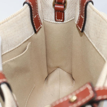 Chloe Woody Convertible Tote Canvas with Leather, BEIGE, CANVAS, Handbag